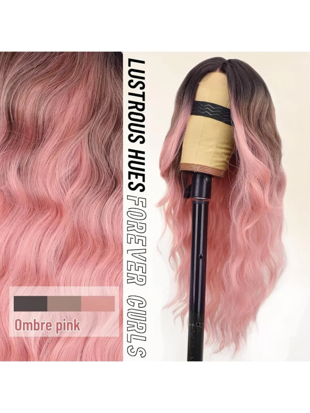 Women's Omber Pink Lace Hairline 26 Inch Synthetic Heat Resistant Wavy Wigs